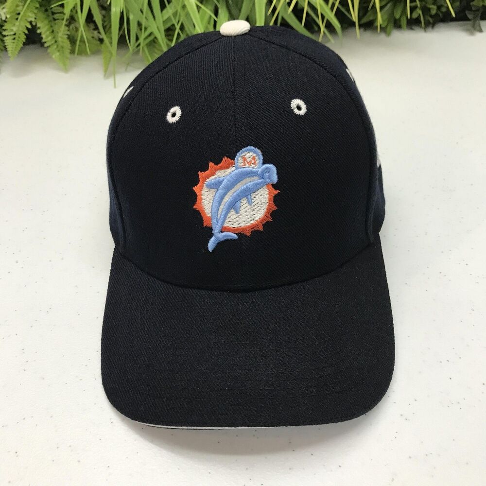 Miami Dolphins Hat Cap Strap Back Mens One Size Black NFL Football Embroidered